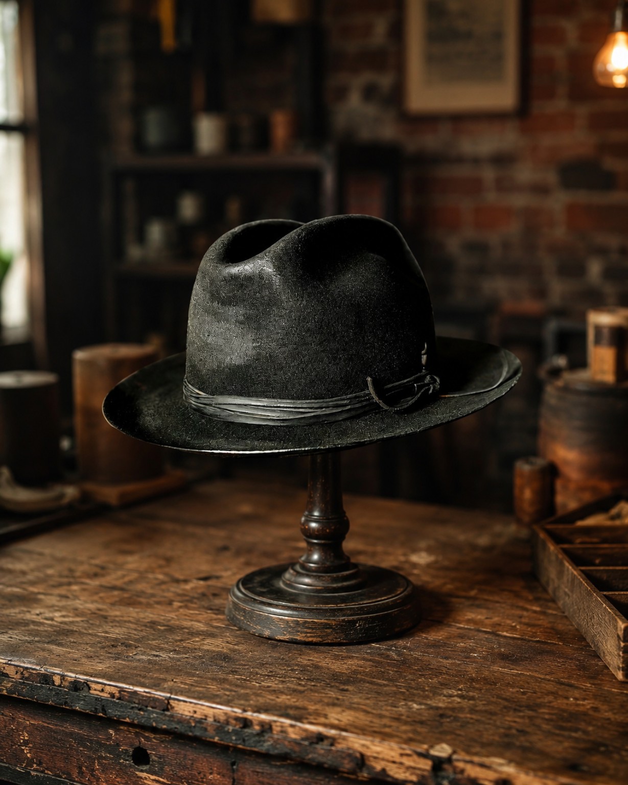 Черная авторская шляпа Belikov Hats в мастерской